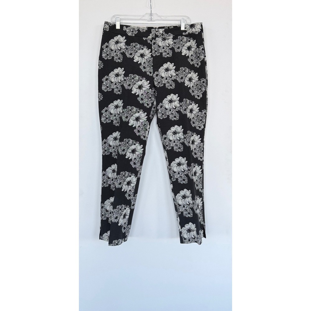 Coldwater Creek Natural Fit Floral Jacquard Ankle Pants Black White Size 14 Boho